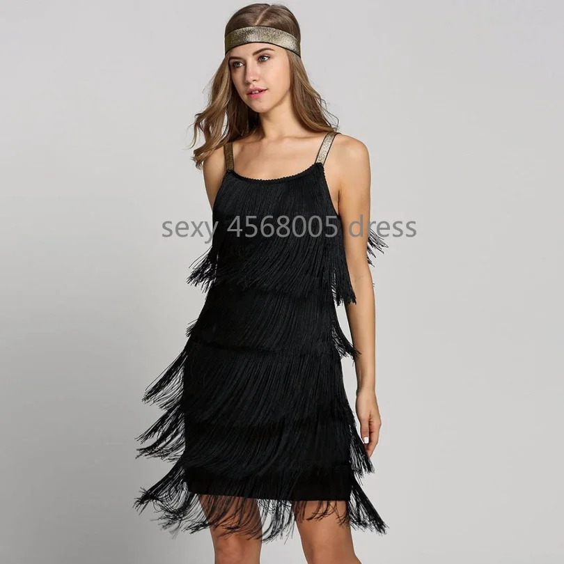 

1920s Great Gatsby Dress Slash Neck Strappy Tiered Fringe Dress Vintage Flapper Party Fancy Dress Costumes With Headband