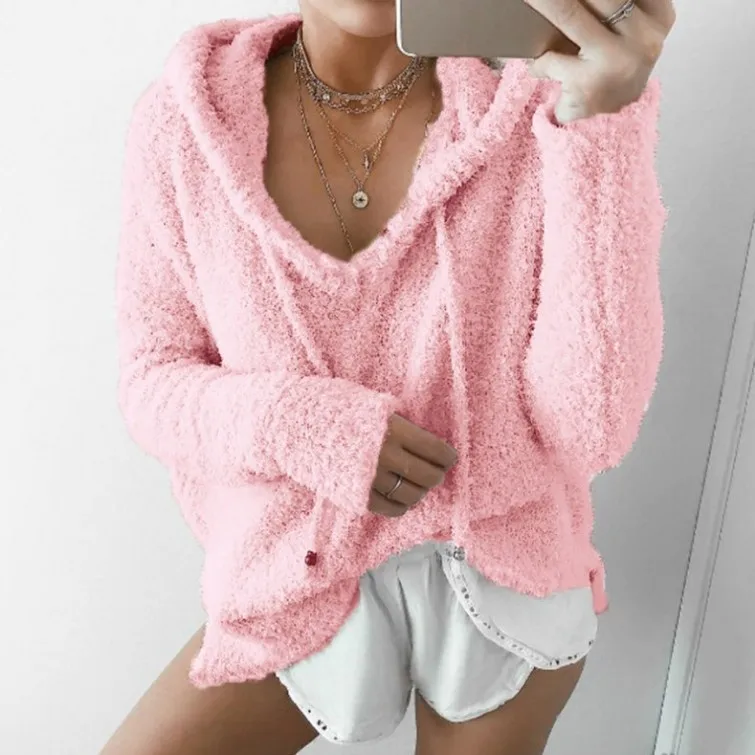 Women Hooded Drawstring Fluffy Mohair Sweatshirt Autumn Warm Soft Fleece Hoodies V-Neck Loose Plush Pullover Jumper Casual Tops
Women Hooded Drawstring Fluffy Mohair Sweatshirt Autumn Warm Soft Fleece Hoodies V-Neck Loose Plush Pullover Jumper Casual Tops