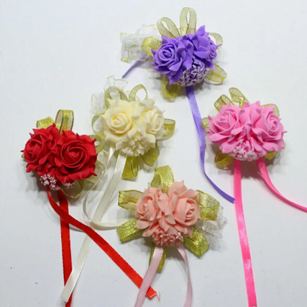 Foam Rose Flowers Bridal Bridesmaid Wrist Corsage Wedding Party Ribbon Bracelet Artificial & Dried | Дом и сад