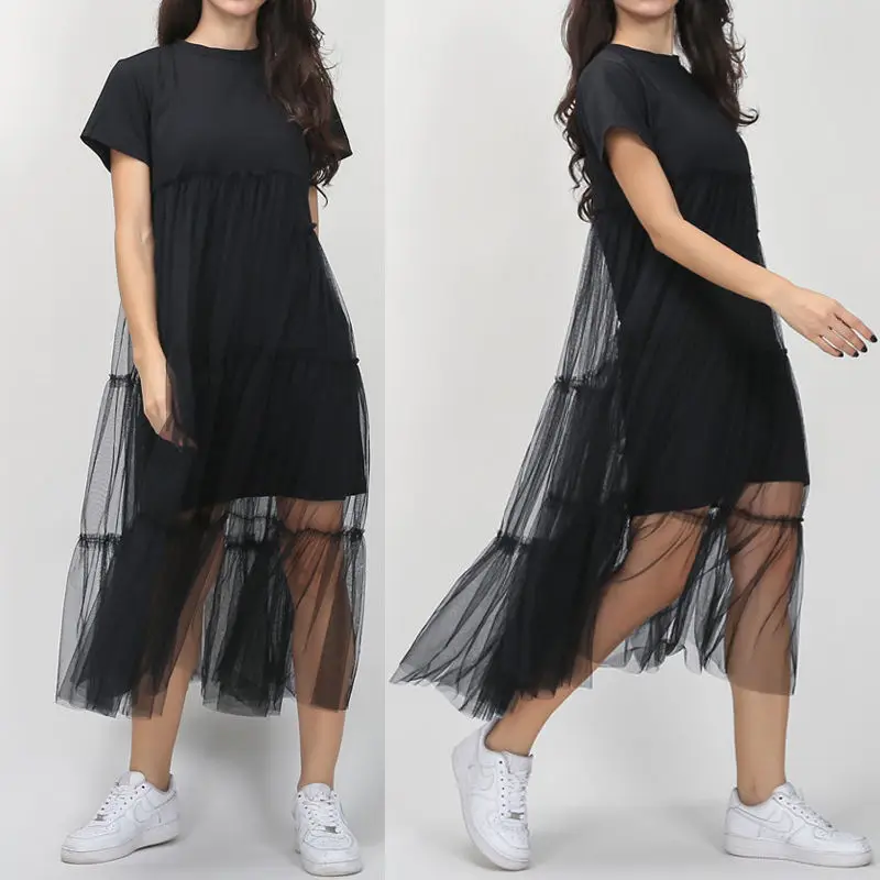 2019 Spring New Large Size Long Big Size Net Yarn Spliced Black O-neck Short Sleeve Sexy Mesh Dress Woman
2019 Spring New Large Size Long Big Size Net Yarn Spliced Black O-neck Short Sleeve Sexy Mesh Dress Woman