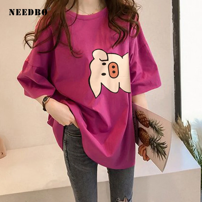 NEEDBO Women Tshirt Cartoon High Quality 2021 Plus Size Spandex Printed Pig Short Sleeve Long Casual Tee Shirt Femme Unique Tops
NEEDBO Women Tshirt Cartoon High Quality 2021 Plus Size Spandex Printed Pig Short Sleeve Long Casual Tee Shirt Femme Unique Tops