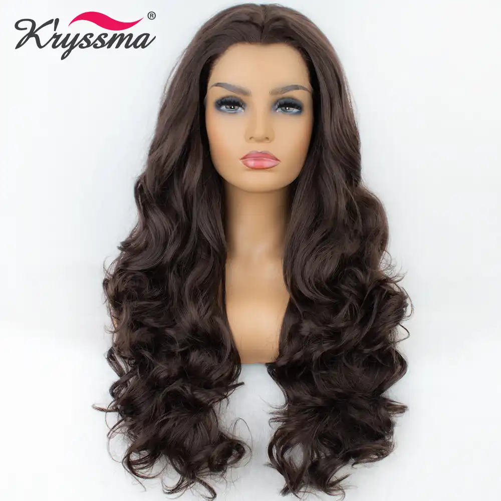 Synthetic Lace Front Wig 24 Inches Widow S Peak Long Brown Wavy
