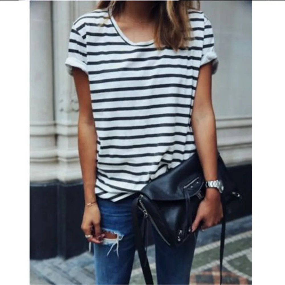 Women's T-Shirts Popular Summer Tops Black White Striped 2019 New Comfy Casual O-Neck Casual Loose Brand Women Tshirts
Women's T-Shirts Popular Summer Tops Black White Striped 2019 New Comfy Casual O-Neck Casual Loose Brand Women Tshirts