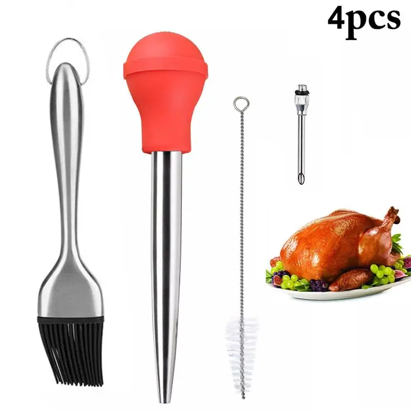 Silicone Chicken Turkey Baster Meat Syringe Marinade Injector Including Needle And Extra Brush BBQ Kitchen Assessoies
Silicone Chicken Turkey Baster Meat Syringe Marinade Injector Including Needle And Extra Brush BBQ Kitchen Assessoies