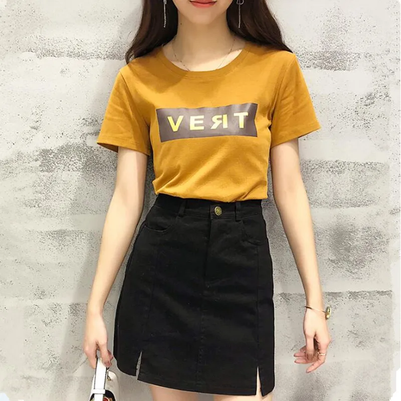 Women Set Cotton Short Sleeve Letter Printed T-shirt Top Mini Short Jeans Denim Skirt 2020 Summer Two Pieces Set Outfits Clothes
Women Set Cotton Short Sleeve Letter Printed T-shirt Top Mini Short Jeans Denim Skirt 2020 Summer Two Pieces Set Outfits Clothes