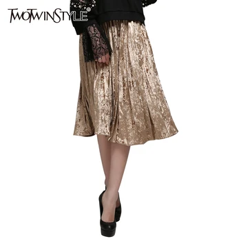 TWOTWINSTYLE Pleated Velvet Women's Skirt High Waist Midi Skirts Female Irregular Hem 2020 Spring Korean Fashion Clothing New
TWOTWINSTYLE Pleated Velvet Women's Skirt High Waist Midi Skirts Female Irregular Hem 2020 Spring Korean Fashion Clothing New