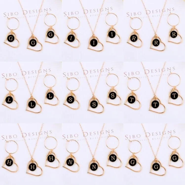 Popular Letters Necklace+Earrings Sets Trendy Women Gold Hollow Love Heart Pendant Double Side Lettering Hot A-Z Bohemia Jewelry
Popular Letters Necklace+Earrings Sets Trendy Women Gold Hollow Love Heart Pendant Double Side Lettering Hot A-Z Bohemia Jewelry