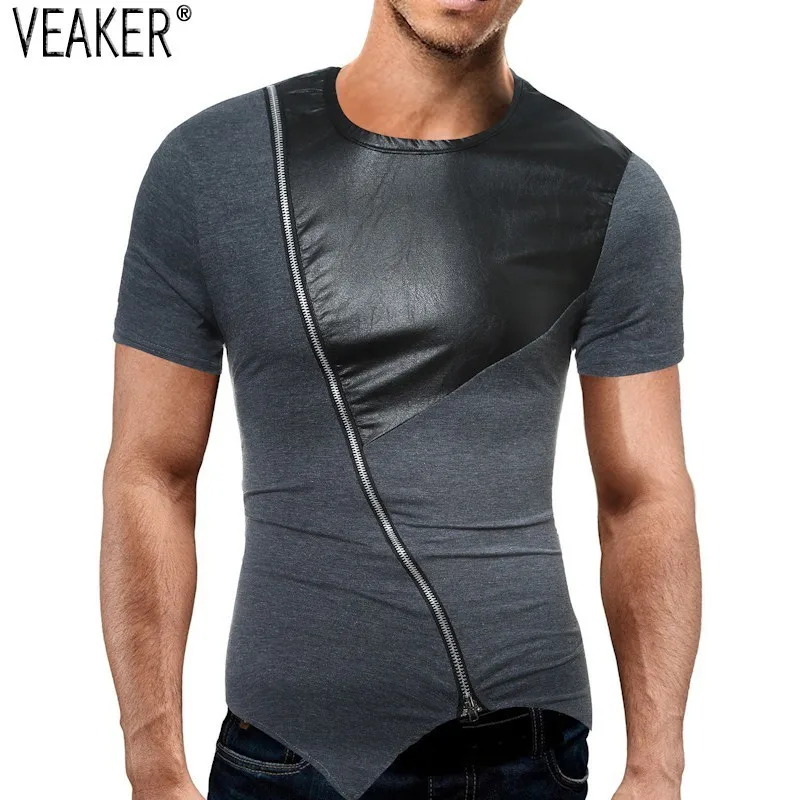 2019 New Men's PU Patchwork zipper T shirt Male High Street Short Sleeve t shirts Streetwear Slim Fit t shirt Tops M-2XL
2019 New Men's PU Patchwork zipper T shirt Male High Street Short Sleeve t shirts Streetwear Slim Fit t shirt Tops M-2XL