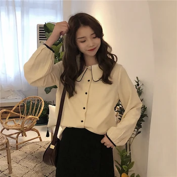 Lychee Girls Single Breasted Women Sweet Blouses Peter Pan Collar Long Lantern Sleeve Female Blouses Spring Autumn Vintage Shirt
Lychee Girls Single Breasted Women Sweet Blouses Peter Pan Collar Long Lantern Sleeve Female Blouses Spring Autumn Vintage Shirt