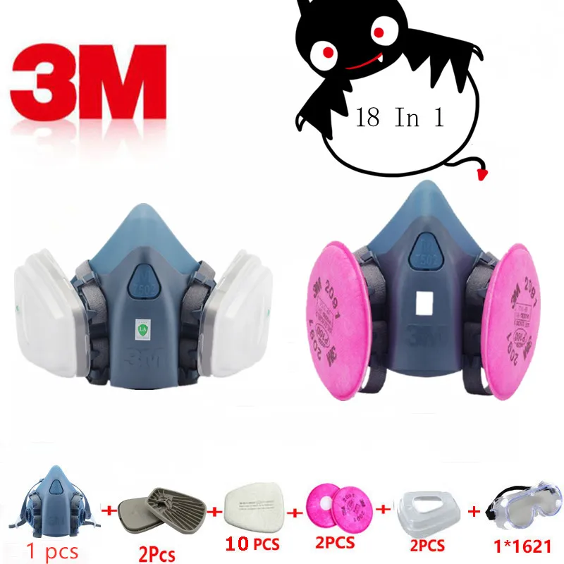 18 in 1 3M 7502 603 Military Gas Mask Half Respirator Dual Anti-particles Filter Safety Silicone Protective Paint Spray Mask
18 in 1 3M 7502 603 Military Gas Mask Half Respirator Dual Anti-particles Filter Safety Silicone Protective Paint Spray Mask