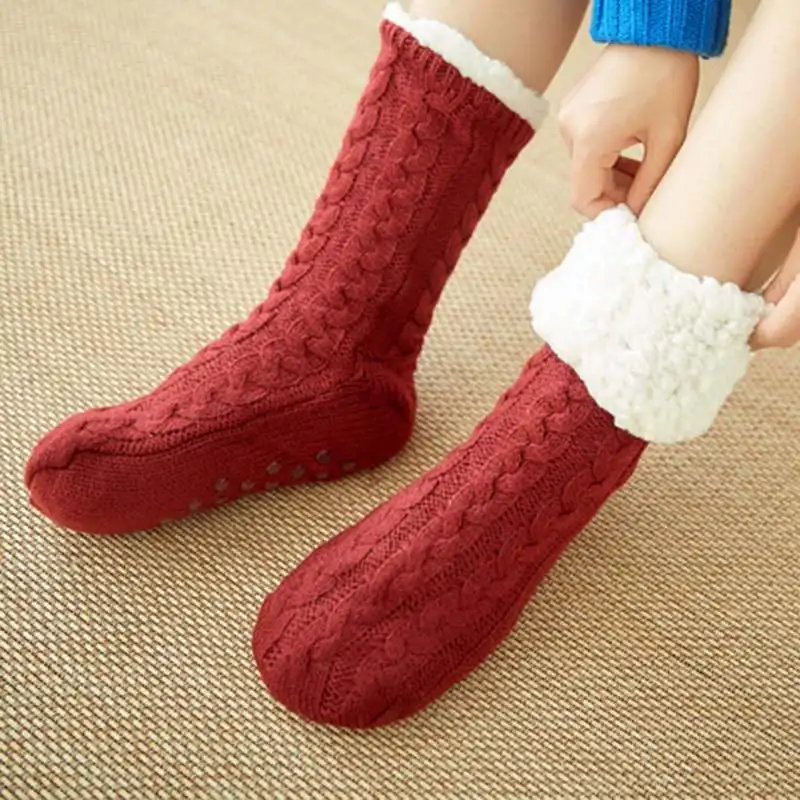 Autumn Winter Thicken Plush Knitted Cotton Socks Women Non-slip Home Floor Socks Warm Mid-calf Hosiery For House Slippers New
Autumn Winter Thicken Plush Knitted Cotton Socks Women Non-slip Home Floor Socks Warm Mid-calf Hosiery For House Slippers New