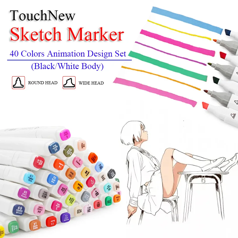 

TouchNew 40 Colors Manga Art Markers Set Dual Headed Alcoholic Oily based Brush Pen For Painting Sketching Marker Art Supplier