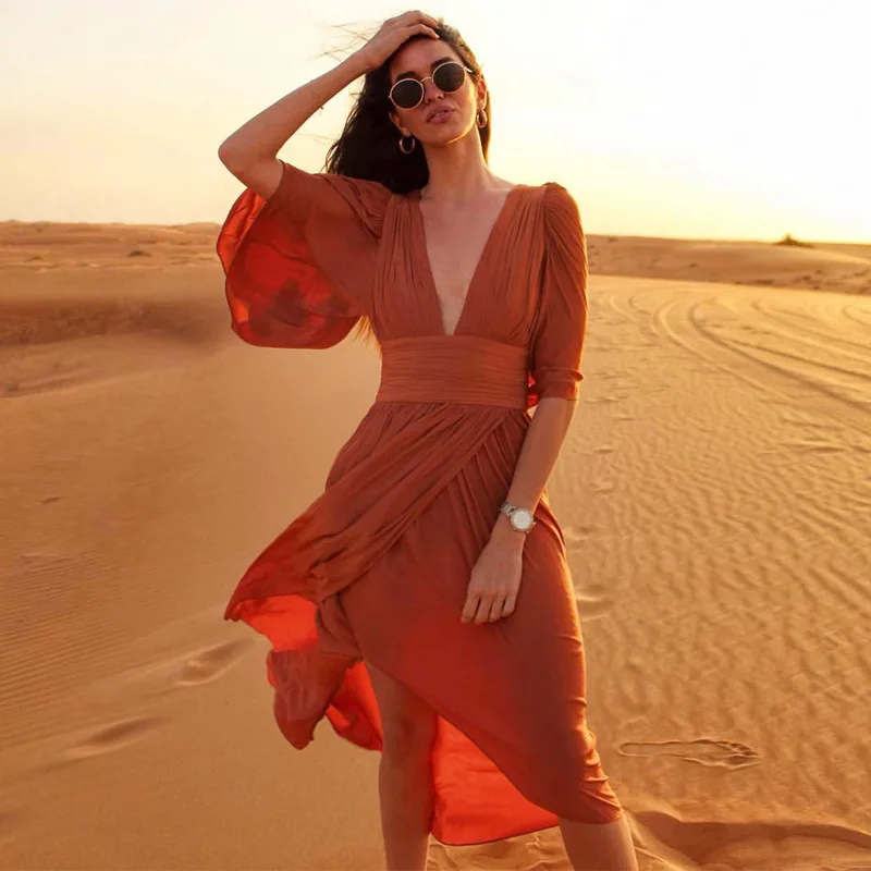 DEAT 2019 Summer Women Dress Bohemian Orange V Neck Backless Short Abtwing Sleeve Hollow Out Irregular Maxi Dresses Women MD326
DEAT 2019 Summer Women Dress Bohemian Orange V Neck Backless Short Abtwing Sleeve Hollow Out Irregular Maxi Dresses Women MD326