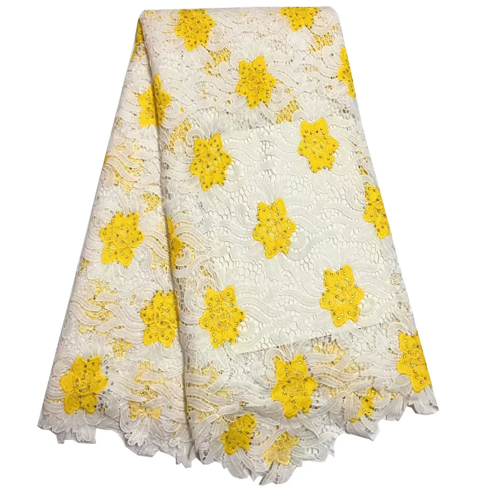 White and yellow cord lace fabric high quality cord lace latest water soluble lace fabric african guipure fabric for dress
White and yellow cord lace fabric high quality cord lace latest water soluble lace fabric african guipure fabric for dress