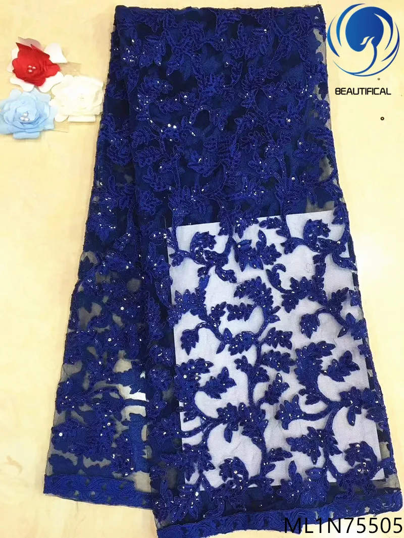 Beautifical Blue lace fabrics 2019 High quality embroidery sequins net lace fabric for women dress 5yards french laces ML1N755
Beautifical Blue lace fabrics 2019 High quality embroidery sequins net lace fabric for women dress 5yards french laces ML1N755