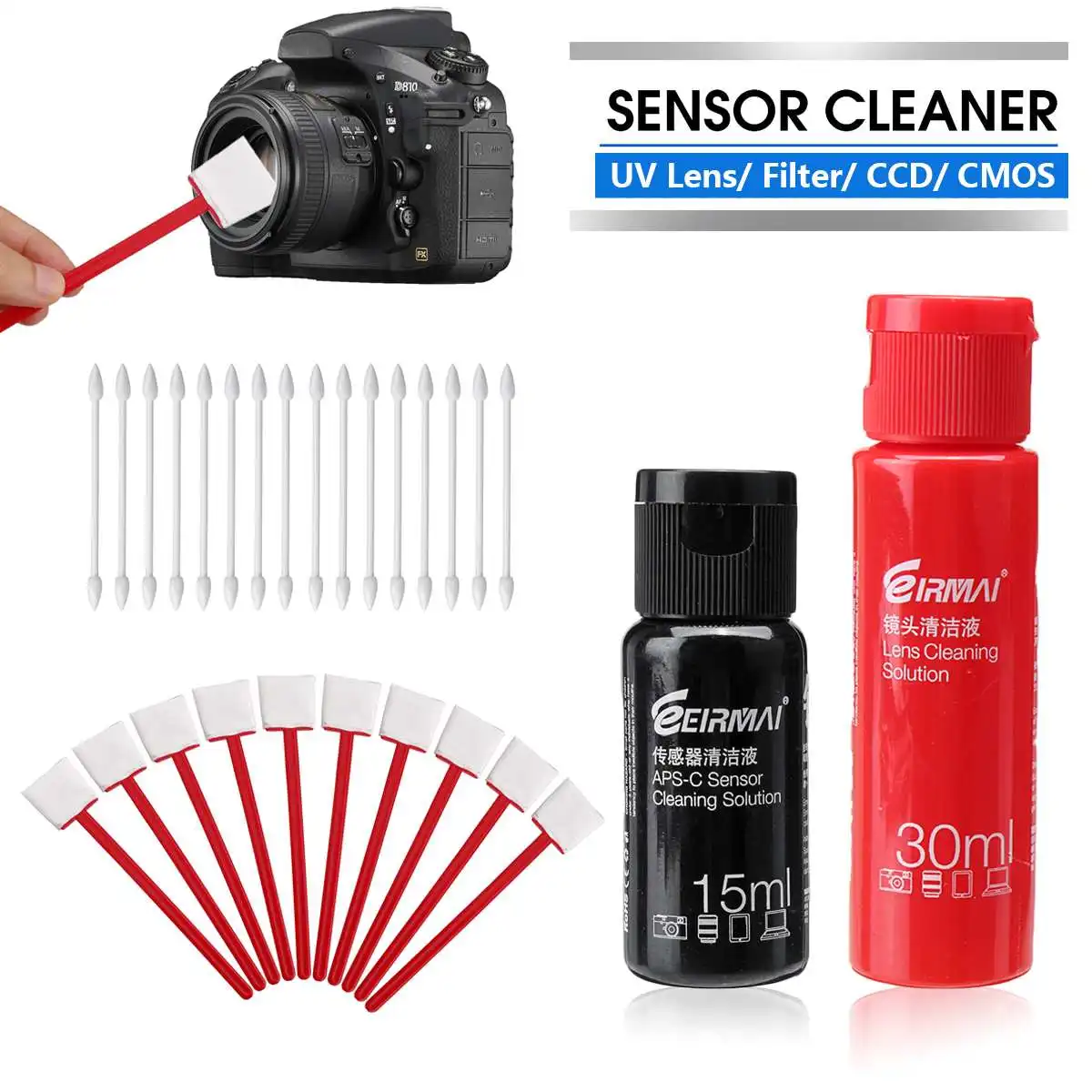 Lens Cleaner Kit APS-C CMOS/CCD Sensor Cleaning Swab For DSLR Digital Camera Rod Solution Cotton Swabs Phone Computer Screen
Lens Cleaner Kit APS-C CMOS/CCD Sensor Cleaning Swab For DSLR Digital Camera Rod Solution Cotton Swabs Phone Computer Screen