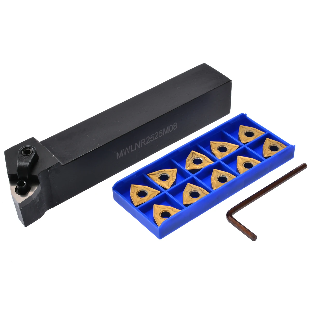 1pc MWLNR2525M08 Lathe Turning Tool Holder 150mm Boring Bar + 10pcs WNMG080404 Carbide Inserts Gold Blades with Wrenches
1pc MWLNR2525M08 Lathe Turning Tool Holder 150mm Boring Bar + 10pcs WNMG080404 Carbide Inserts Gold Blades with Wrenches
