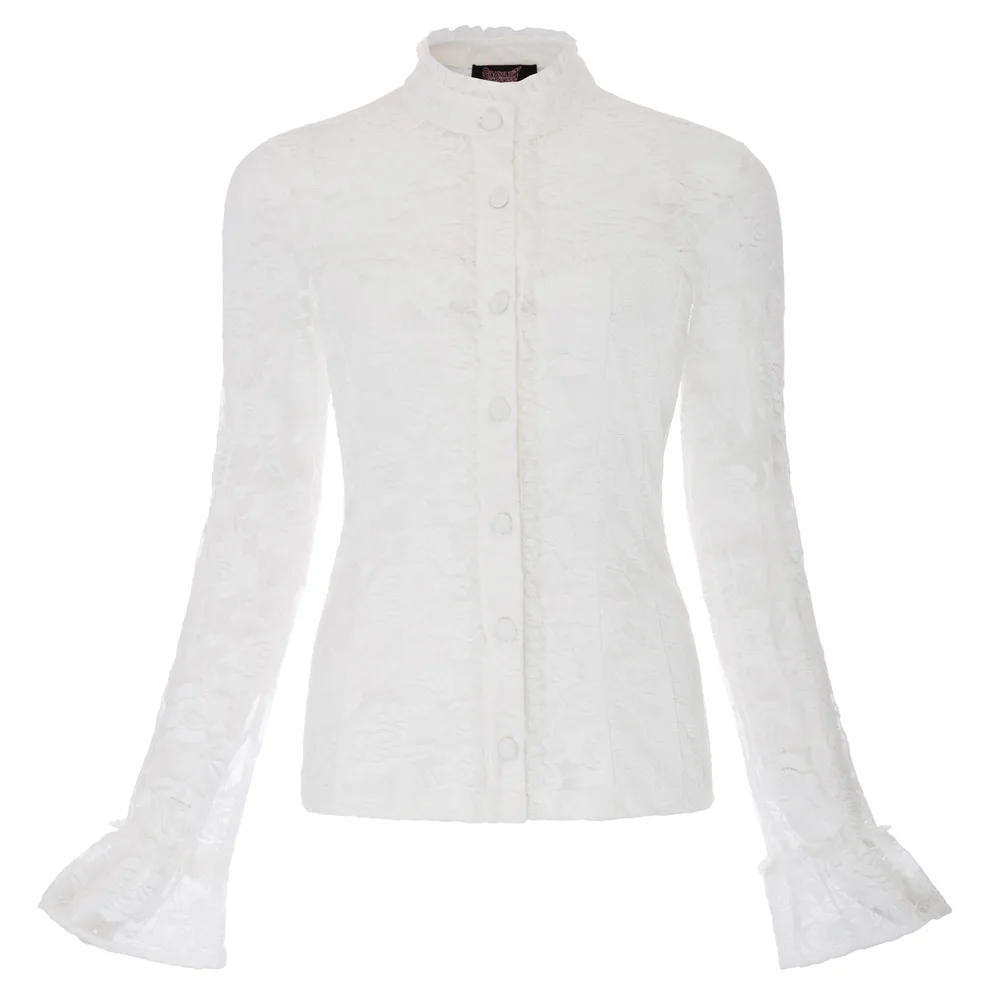 sexy Women Vintage Gothic black white Lace Patchwork blouse chic Long flare Sleeve Stand Collar slim fit waist Transparent Tops
sexy Women Vintage Gothic black white Lace Patchwork blouse chic Long flare Sleeve Stand Collar slim fit waist Transparent Tops