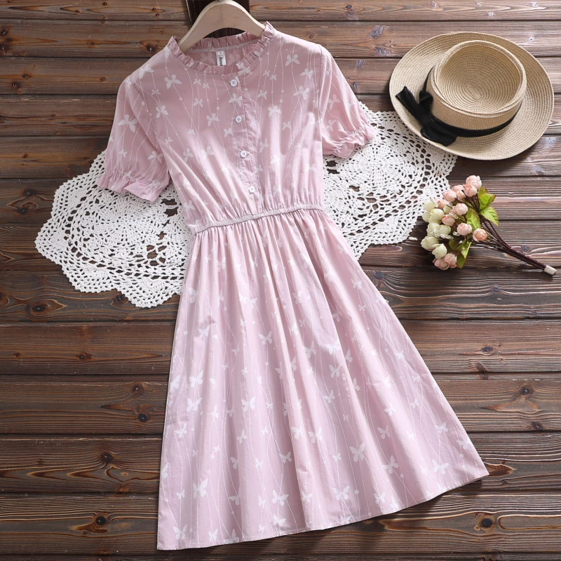 Japan Style Mori Girl Summer Dress Women Stand Collar Short Sleeve Floral Print Cotton Dresses Blue,Pink Vintage Vestidos
Japan Style Mori Girl Summer Dress Women Stand Collar Short Sleeve Floral Print Cotton Dresses Blue,Pink Vintage Vestidos