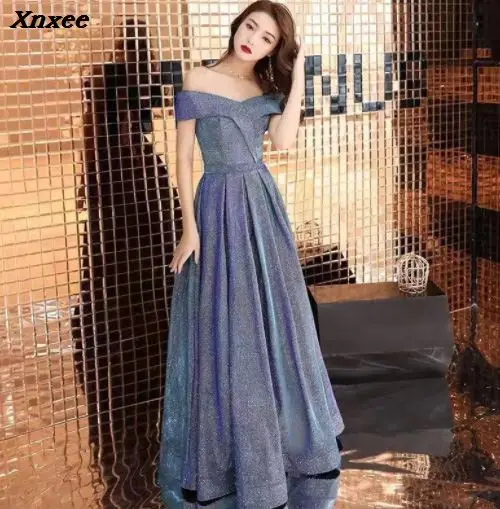 Платье Xnxee женское длинное блестящее с V-образным вырезом элегантное вечернее