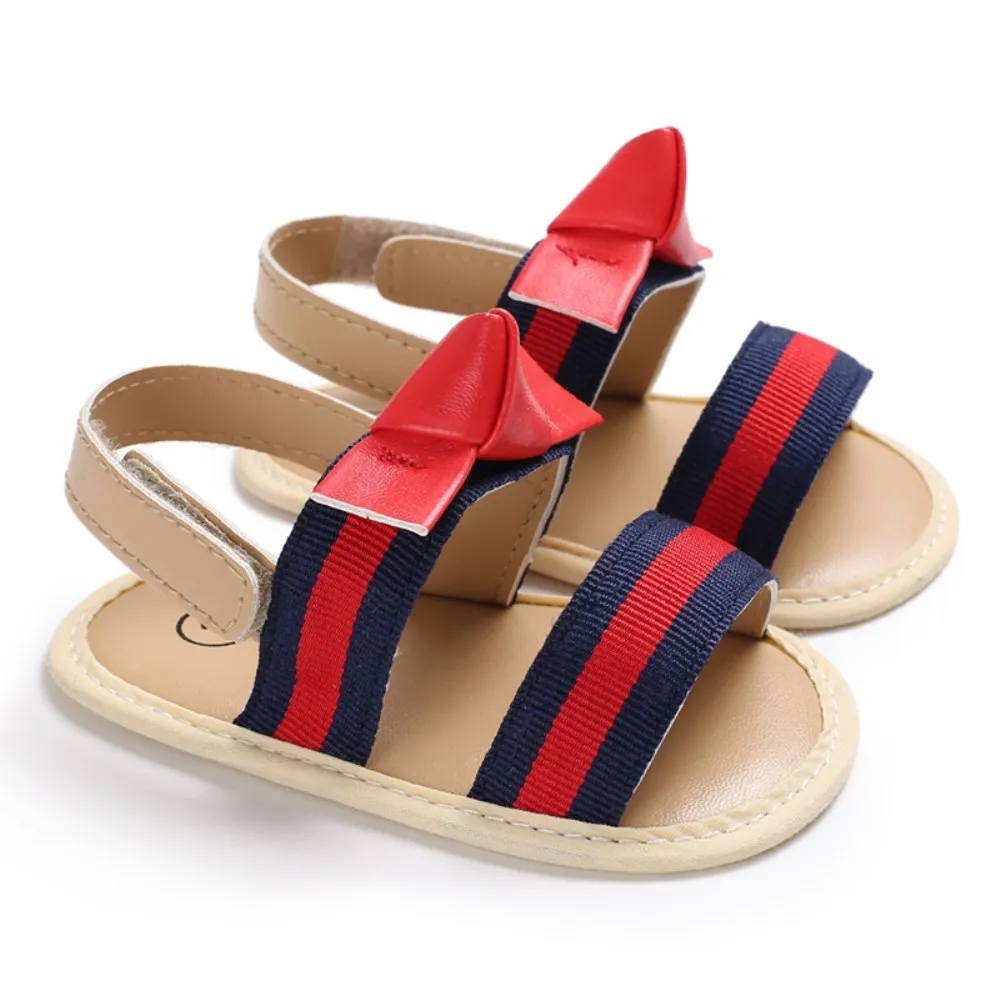 

Pudcoco New Brand Summer Baby Girls Kids Sandals Stripe Anti-Slip Crib Shoes Soft Sole Prewalkers