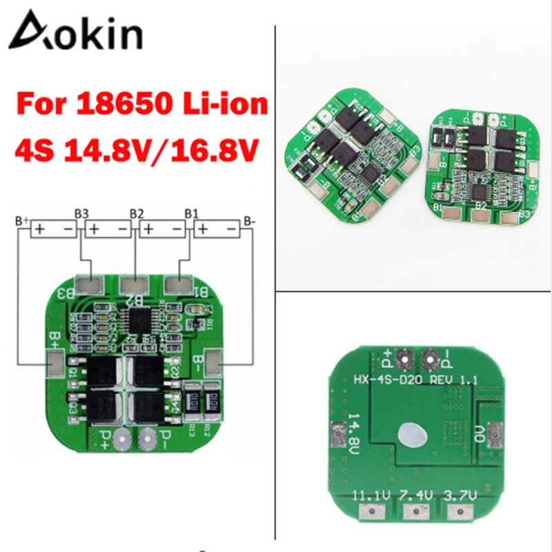 Aokin 4S 14.8V 16.8V 20A Peak Li-ion BMS PCM Battery Protection Board BMS PCM for Lithium LicoO2 Limn2O4 18650 LI Battery Kit
Aokin 4S 14.8V 16.8V 20A Peak Li-ion BMS PCM Battery Protection Board BMS PCM for Lithium LicoO2 Limn2O4 18650 LI Battery Kit