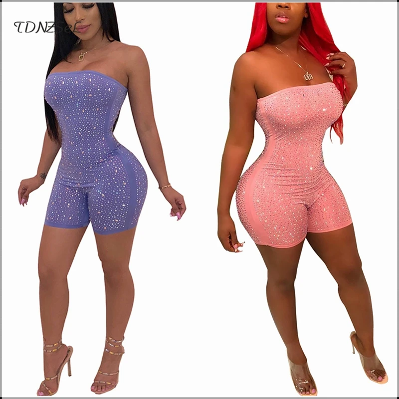 Women Sleeveless Sexy Strapless Skinny Playsuit Backless Rhinestone Glitter Bodycon Shorts Jumpsuit Night Club Shiny Bodysuit
Women Sleeveless Sexy Strapless Skinny Playsuit Backless Rhinestone Glitter Bodycon Shorts Jumpsuit Night Club Shiny Bodysuit
