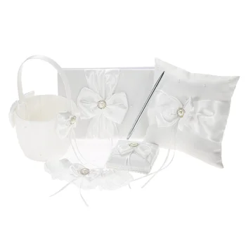 5pcs Wedding Supplies Satin Flower Girl Basket + 7 * 7 inches Ring Bearer Pillow + Guest Book + Pen Holder + Bride Garter Set
5pcs Wedding Supplies Satin Flower Girl Basket + 7 * 7 inches Ring Bearer Pillow + Guest Book + Pen Holder + Bride Garter Set