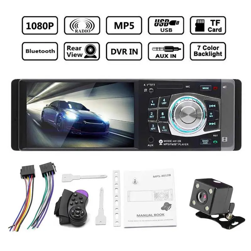 12V 4.1Inch 1 DIN Car MP5 Player Bluetooth FM Transmitter Radio Stereo Head Unit with Remote Control Can be Connected to Camera
12V 4.1Inch 1 DIN Car MP5 Player Bluetooth FM Transmitter Radio Stereo Head Unit with Remote Control Can be Connected to Camera