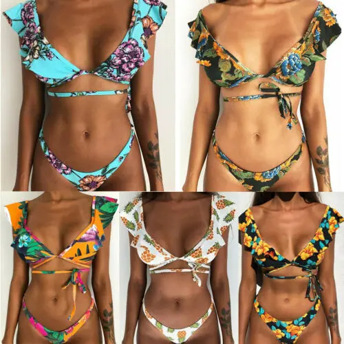 2019 Womens Brazilian Bikini Set Boho Swimsuit Push Up Swimwear Beach Bathing Suit