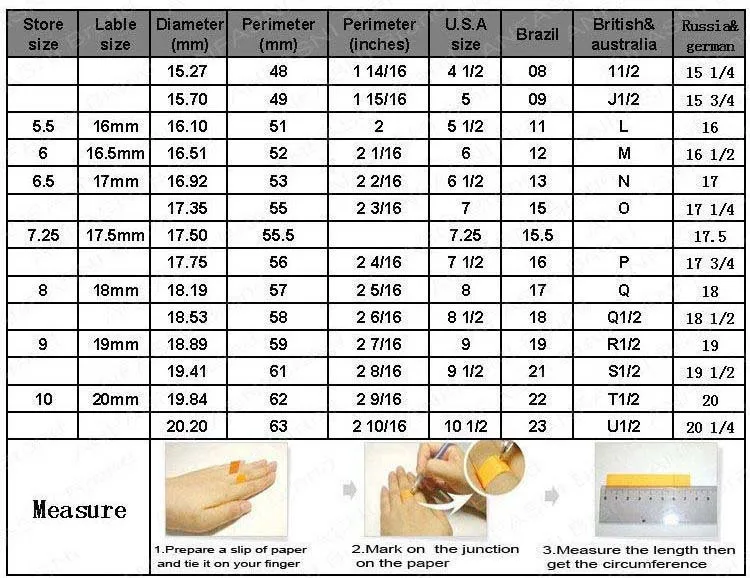 Opal Size Chart