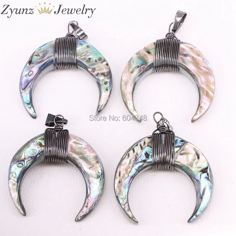 5PCS ZYZ326-0807 Gunmetal Black Wire Wrapped Rainbow Abalone Shell Double Horn Pendant Crescent Moon Charm Jewelry
5PCS ZYZ326-0807 Gunmetal Black Wire Wrapped Rainbow Abalone Shell Double Horn Pendant Crescent Moon Charm Jewelry