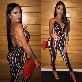 2019 Summer Women Halter Collar Backless Striped Skinny Long Rompers New Deep V Neck Sashes Sheath Jumpsuits
2019 Summer Women Halter Collar Backless Striped Skinny Long Rompers New Deep V Neck Sashes Sheath Jumpsuits