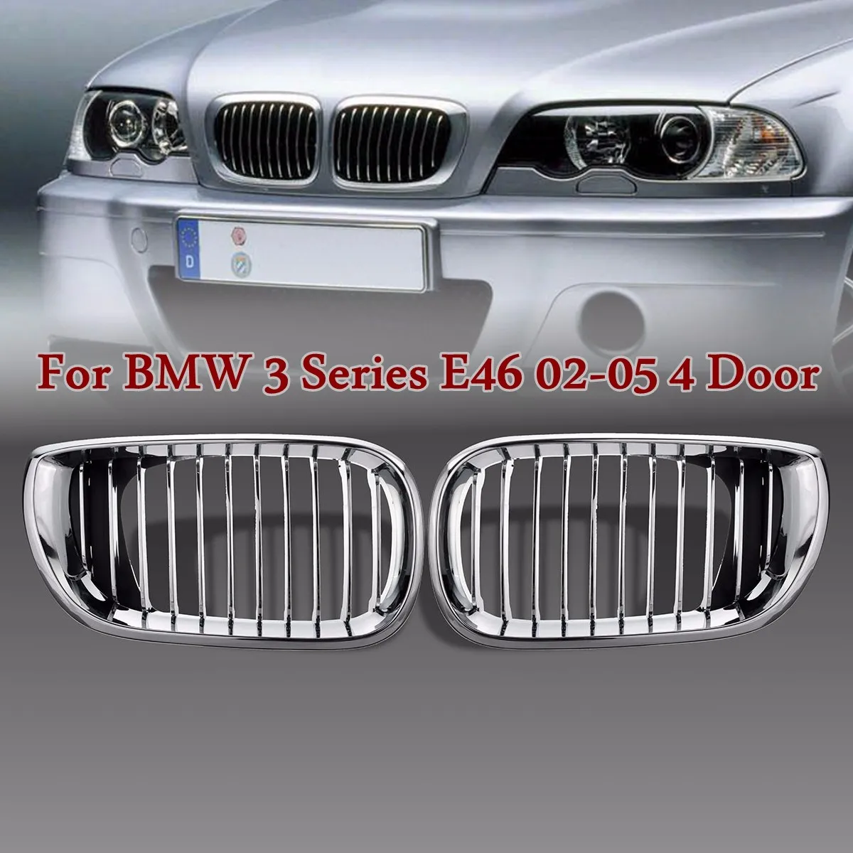 Pair Chrome Front Hood Kidney Sport Grills for BMW E46 4dr 3 Series 2002 2003 2004 2005
Pair Chrome Front Hood Kidney Sport Grills for BMW E46 4dr 3 Series 2002 2003 2004 2005