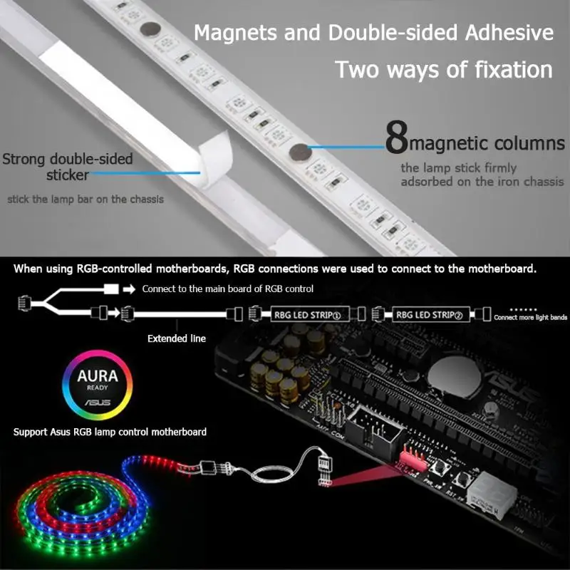 2pcs COMBO RGB Colorful Light Strips Sticks for 4Pin AURA Sticky Computer Case Decoration Strip Light Lamp Mainframe Box Light
2pcs COMBO RGB Colorful Light Strips Sticks for 4Pin AURA Sticky Computer Case Decoration Strip Light Lamp Mainframe Box Light