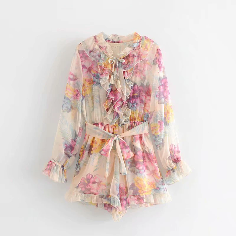 DEAT 2019 Boho Floral Print Holiday Summer Rompers Women Lace Up Stand Collar Long Sleeve With Belt Ruffle Jumpsuit Short ME393
DEAT 2019 Boho Floral Print Holiday Summer Rompers Women Lace Up Stand Collar Long Sleeve With Belt Ruffle Jumpsuit Short ME393