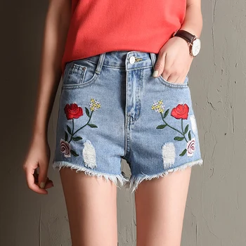 Vintage Women Rose Floral Embroidered Jeans Summer Denim Short Jeans Ripped High Waist Wide Leg Distressed Jean Shorts Pant lady
Vintage Women Rose Floral Embroidered Jeans Summer Denim Short Jeans Ripped High Waist Wide Leg Distressed Jean Shorts Pant lady