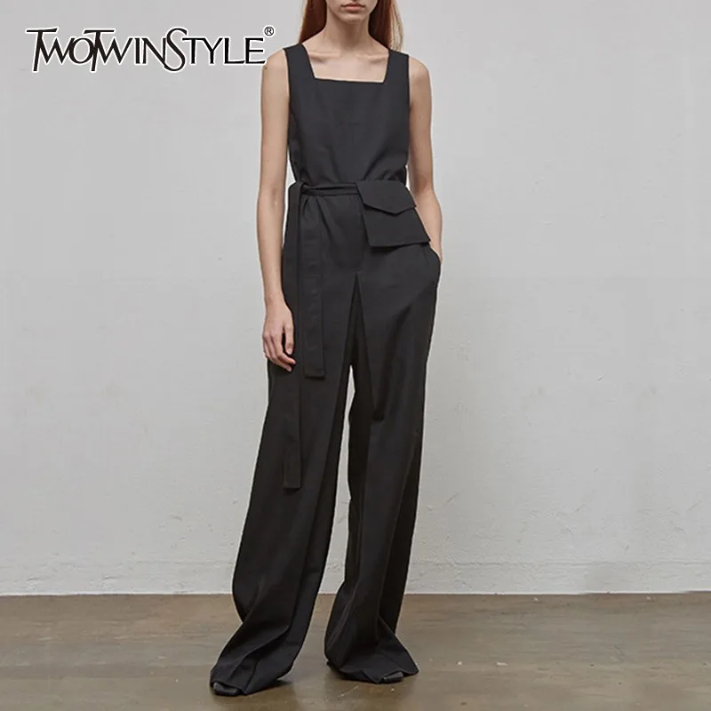 TWOTWINSTYLE Vintage Solid Women Jumpsuit Sleeveless High Waist Lace Up With Sashes Loose Wide Leg Pants Female Fashion Summer
TWOTWINSTYLE Vintage Solid Women Jumpsuit Sleeveless High Waist Lace Up With Sashes Loose Wide Leg Pants Female Fashion Summer