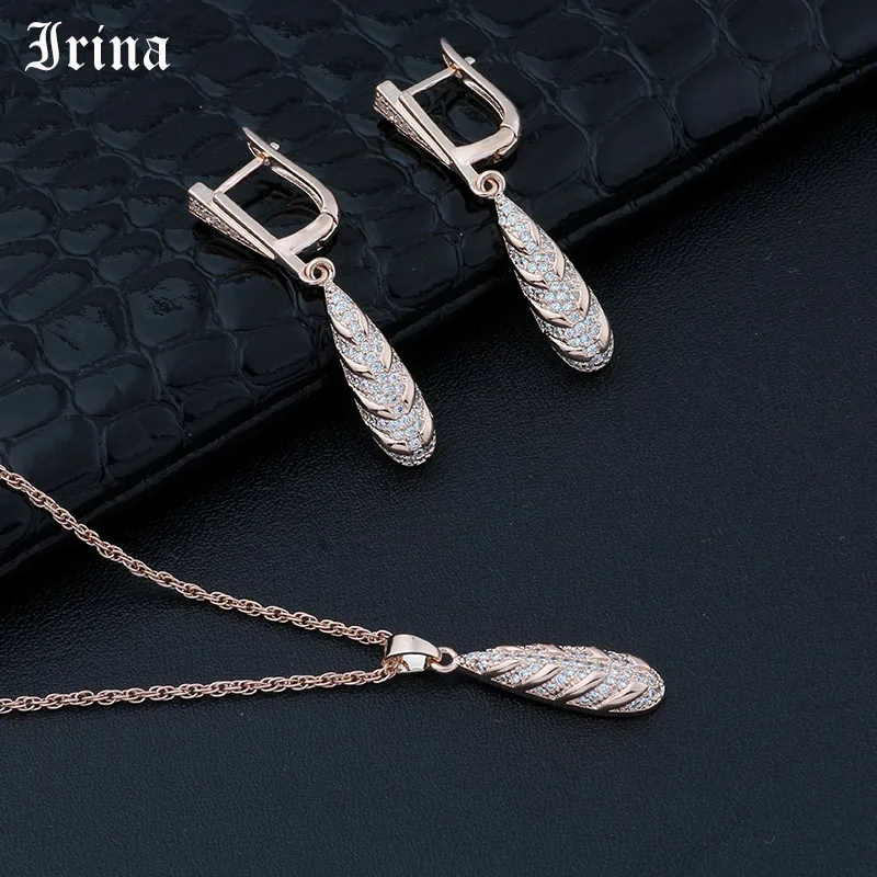 Irina Korea AAA zircon exquisite sparkling drop rose gold luxury earrings pendant set women wedding party luxury gifts
Irina Korea AAA zircon exquisite sparkling drop rose gold luxury earrings pendant set women wedding party luxury gifts