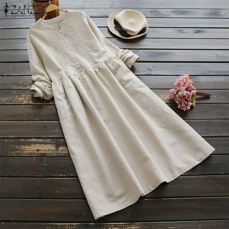 2019 ZANZEA Spring Women Long Shirt Dress Elegant Embroidery Long Sleeve Dresses Vintage Solid Cotton Linen Vestido Robe Femme
2019 ZANZEA Spring Women Long Shirt Dress Elegant Embroidery Long Sleeve Dresses Vintage Solid Cotton Linen Vestido Robe Femme