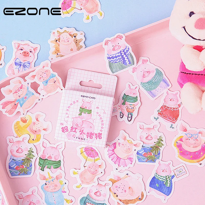 

EZONE 45PCS Kawaii Pink Pig Sticker Mini Paper DIY Scrapbook Notebook Album Seal Sticker Scrapbook Decor Phone Papers Stationery