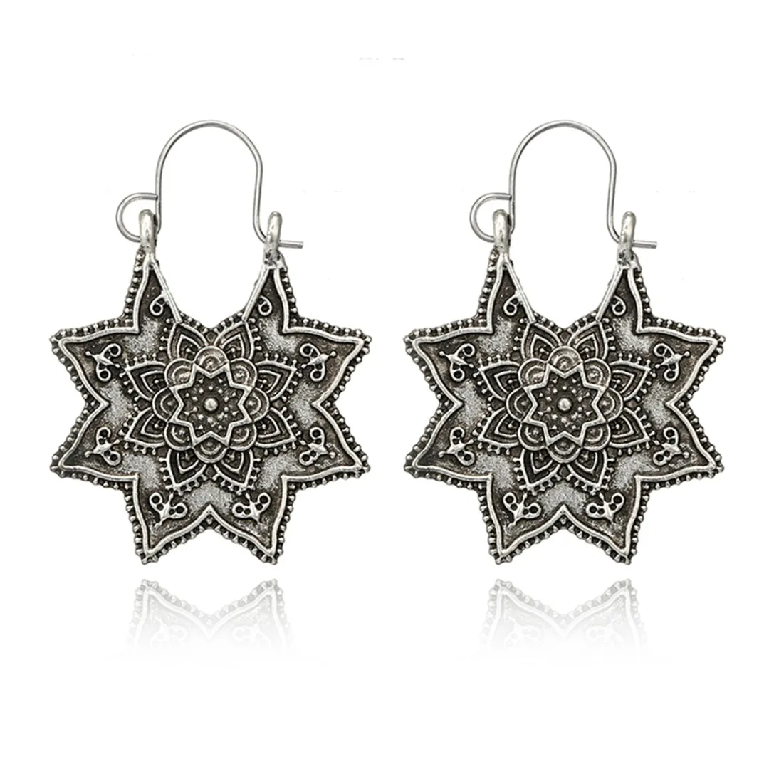 Women Retro Tribal Mandala Flower Dangle Earring Punk Geometric Metal Alloy Earring Shellhard Female Jewelry modische ohrringe
Women Retro Tribal Mandala Flower Dangle Earring Punk Geometric Metal Alloy Earring Shellhard Female Jewelry modische ohrringe