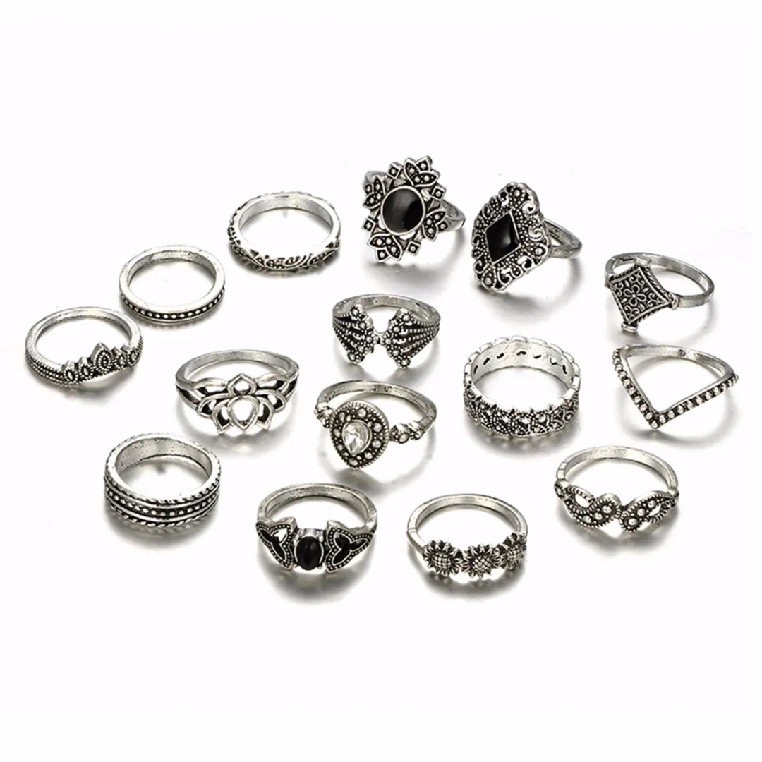 15pcs Women Bohemian Lotus Flower Black Stone Finger Ring Shellhard Punk Retro Ethnic Geometric Round Knuckle Ring Set Jewelry
15pcs Women Bohemian Lotus Flower Black Stone Finger Ring Shellhard Punk Retro Ethnic Geometric Round Knuckle Ring Set Jewelry