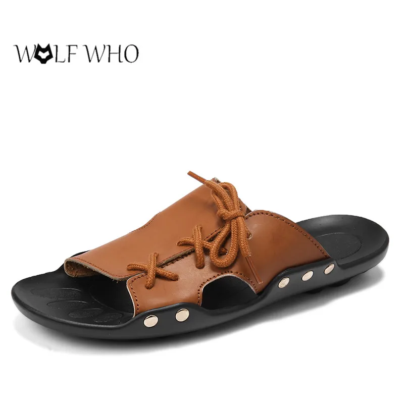 2019 Fashion Men Slippers Cow Leather Flip Flops Men Slip-On Summer Shoes Flats Outdoor Casual Slippers Male Lazy Beach Sandals
2019 Fashion Men Slippers Cow Leather Flip Flops Men Slip-On Summer Shoes Flats Outdoor Casual Slippers Male Lazy Beach Sandals