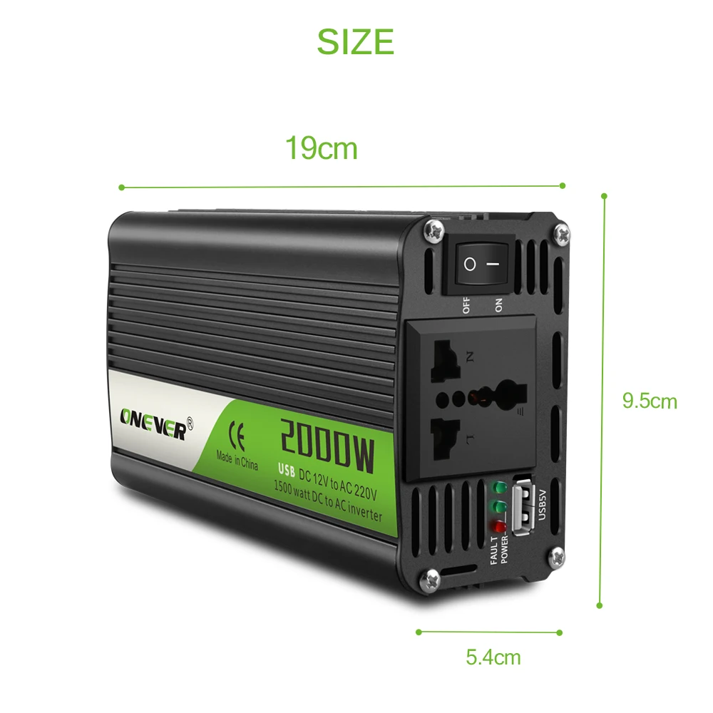 Car Inverter Converter DC 12V To AC 220V 2000W Power Intelligent Temperature Control USB Charger Modified Sine Wave Power
Car Inverter Converter DC 12V To AC 220V 2000W Power Intelligent Temperature Control USB Charger Modified Sine Wave Power