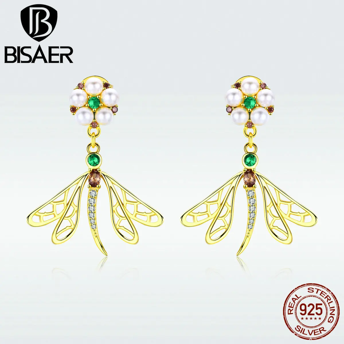 BISAER Romantic 925 Sterling Silver Golden Color Attactive Dragonfly Pearl Drop Earrings For Women Party Wedding Jewelry HVE067
BISAER Romantic 925 Sterling Silver Golden Color Attactive Dragonfly Pearl Drop Earrings For Women Party Wedding Jewelry HVE067