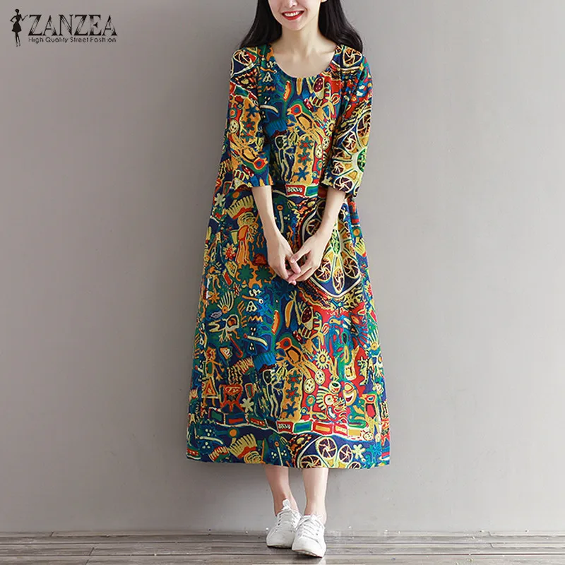 2019 ZANZEA Women Floral Print Cotton Linen Midi Dress Summer Vintage 3/4 Sleeve Loose Casual Vestido Femme Robe Sundress
2019 ZANZEA Women Floral Print Cotton Linen Midi Dress Summer Vintage 3/4 Sleeve Loose Casual Vestido Femme Robe Sundress