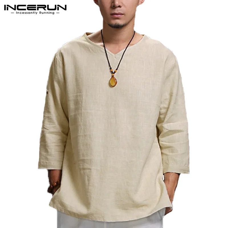 INCERUN Chinese Style T Shirt Men 3/4 Sleeve V-neck Solid Fashion Men Tee Tops Casual Loose Cotton Linen Vintage Men T-shirt 5XL
INCERUN Chinese Style T Shirt Men 3/4 Sleeve V-neck Solid Fashion Men Tee Tops Casual Loose Cotton Linen Vintage Men T-shirt 5XL