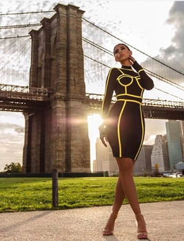 Female Black Yellow Line Long Sleeve Geometric Rayon Bandage Dress High Quality Club Party Bodycon Dress
Female Black Yellow Line Long Sleeve Geometric Rayon Bandage Dress High Quality Club Party Bodycon Dress