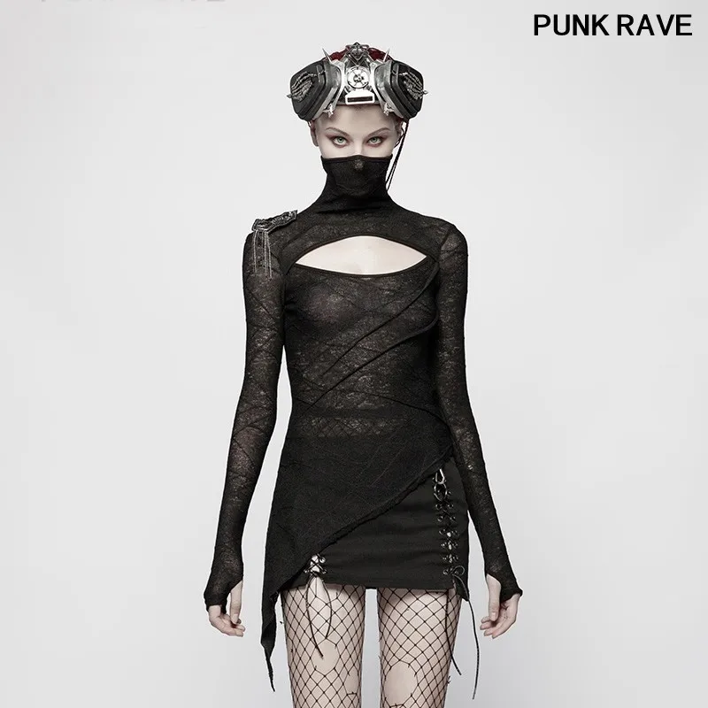 Gothic Dark Handsome Mask Styling T-shirt Fashion Black Slim Women Knitted Tees Hollow Design Chest Tops PUNK RAVE OT-554TCF
Gothic Dark Handsome Mask Styling T-shirt Fashion Black Slim Women Knitted Tees Hollow Design Chest Tops PUNK RAVE OT-554TCF